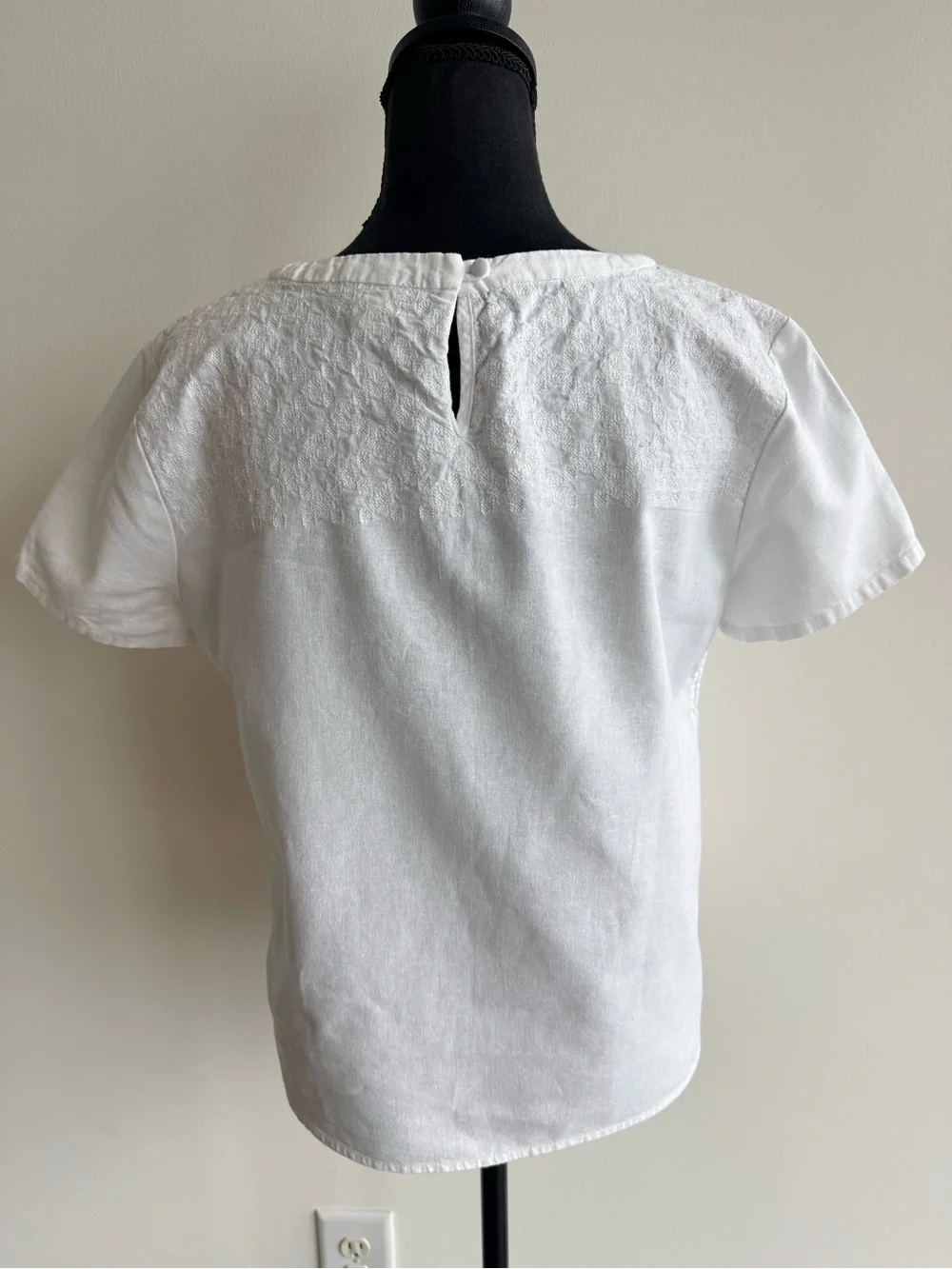 J. Crew White Short-Sleeve Embroidered Linen-Blend Top